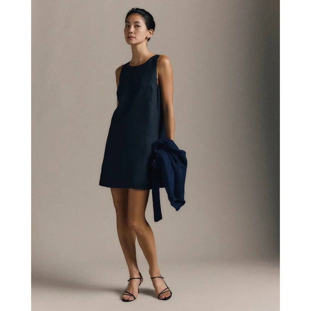 Quince Women's Black Mini Dress - 100% European Linen Tank Top, Size Small - Sustainable, Breathable & Lightweight Quince Women's Black Mini Dress - 100% European Linen Tank Top, Size Small - Sustainable, Breathable & Lightweight
